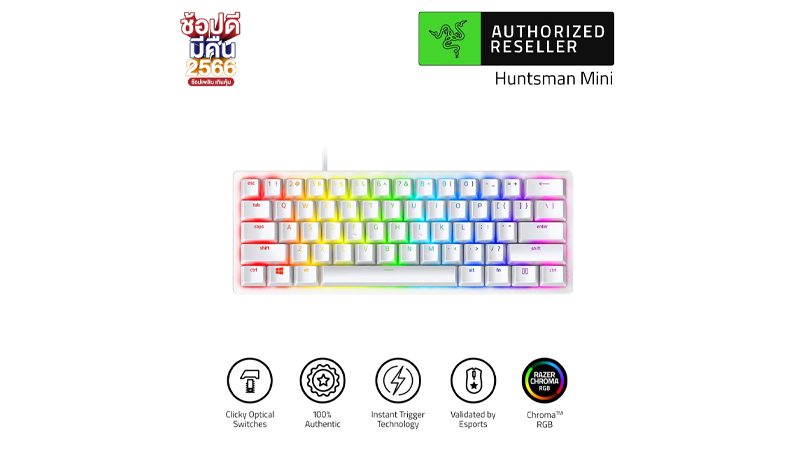 Razer Huntsman Mini 60% Optical Gaming Keyboard Clicky Purple Switch PBT Keycaps USB-C US Layout 