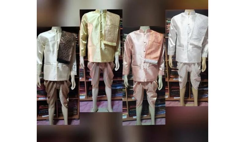 ชุดไทยผู้ชาย ชุดไทยแต่งงาน (เสื้อ+โจง+ผ้าพาดบ่า)